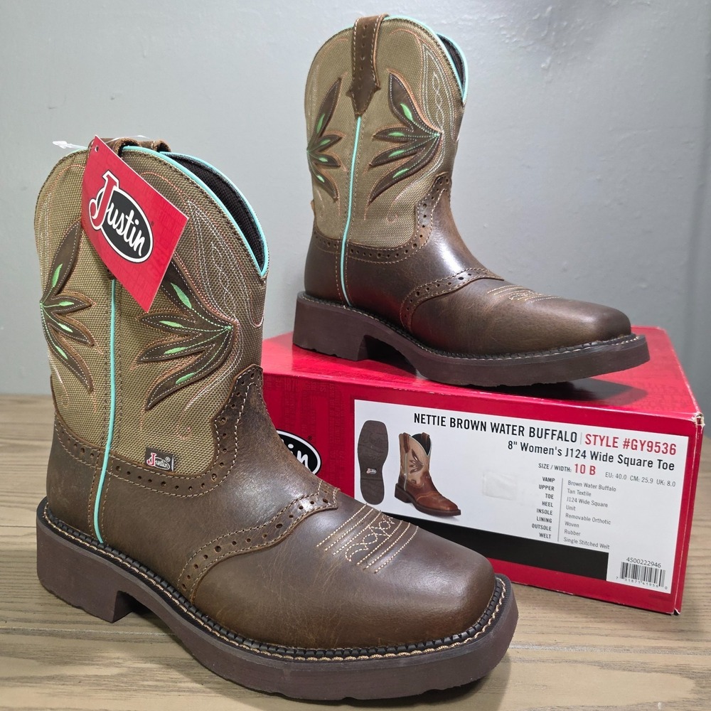 Justin Boots Nettie Brown Water Buffalo Womens Boots GY9536 J124‎ Size 10B NEW
